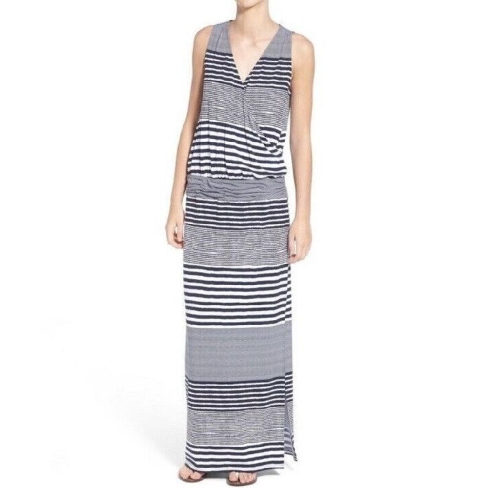TOMMY BAHAMA Blue Striped Sleeveless Long Dress Womens XS Nautical Resort Travel